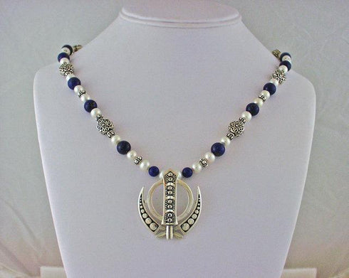 Elegant lapis, pearl, silver Adi Shakti Power Necklace